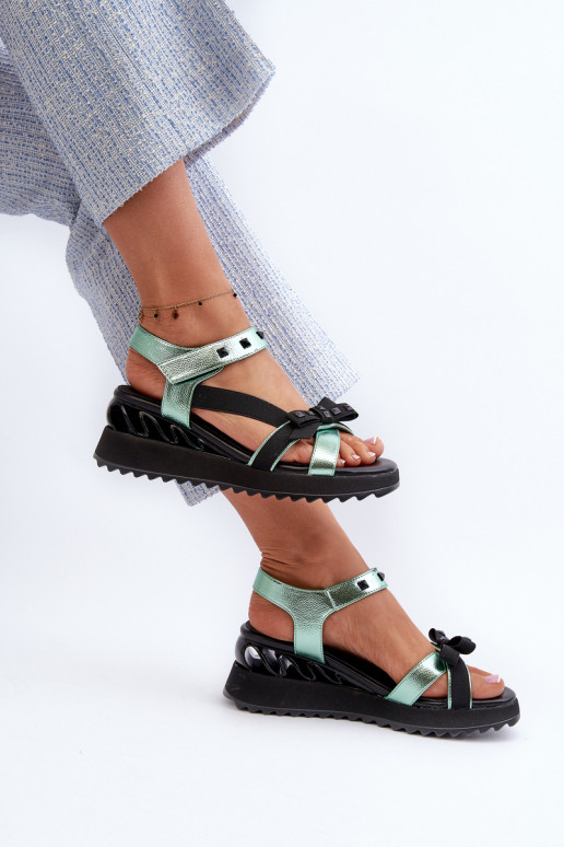 Sandálias femininas com fitas D&A CR956 cor verde Sandálias femininas com fitas D&A CR956 cor verde