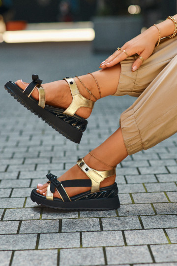 Sandálias femininas com fitas D&A CR956 cor dourada