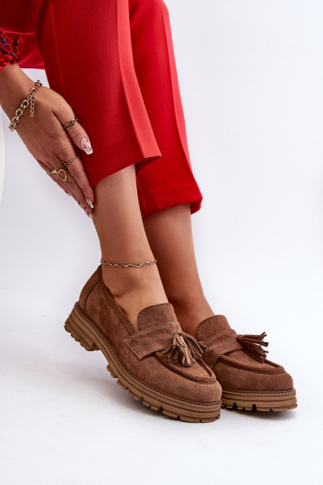 Zazoo 3469 Mocassins de camurça Feminino com franjas cor marrom 2