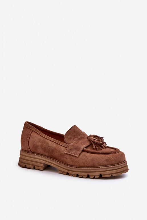 Zazoo 3469 Mocassins de camurça Feminino com franjas cor marrom Zazoo 3469 Mocassins de camurça Feminino com franjas cor marrom