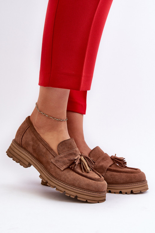 Zazoo 3469 Mocassins de camurça Feminino com franjas cor marrom Zazoo 3469 Mocassins de camurça Feminino com franjas cor marrom