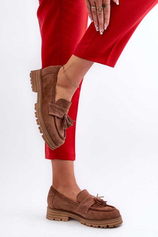 Zazoo 3469 Mocassins de camurça Feminino com franjas cor marrom Zazoo 3469 Mocassins de camurça Feminino com franjas cor marrom