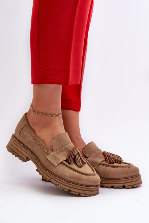 Zazoo 3469 Mocassins de camurça Feminino com franjas bege Zazoo 3469 Mocassins de camurça Feminino com franjas bege