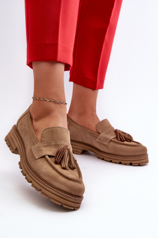 Zazoo 3469 Mocassins de camurça Feminino com franjas bege Zazoo 3469 Mocassins de camurça Feminino com franjas bege