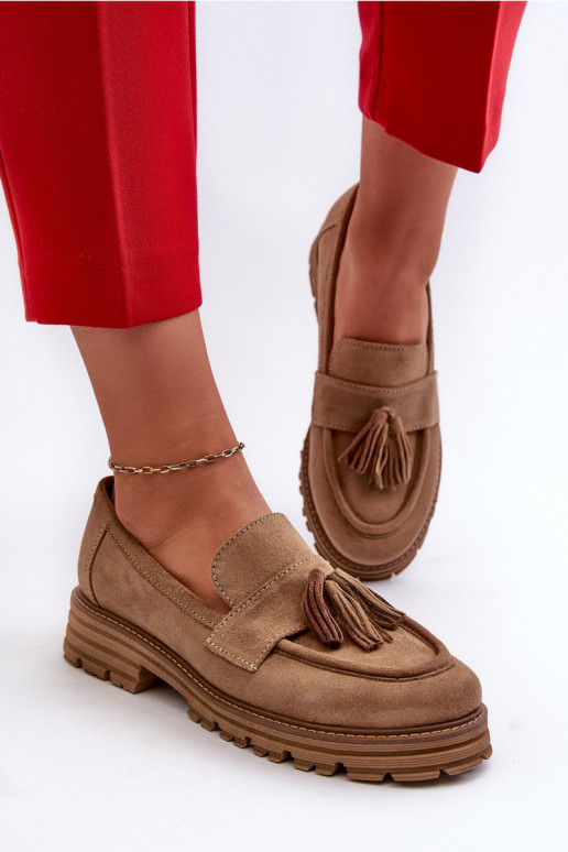 Zazoo 3469 Mocassins de camurça Feminino com franjas bege Zazoo 3469 Mocassins de camurça Feminino com franjas bege