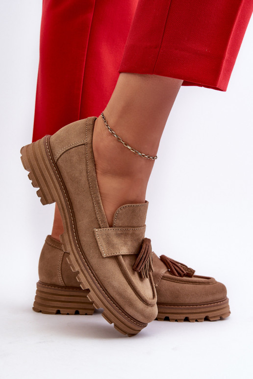 Zazoo 3469 Mocassins de camurça Feminino com franjas bege Zazoo 3469 Mocassins de camurça Feminino com franjas bege