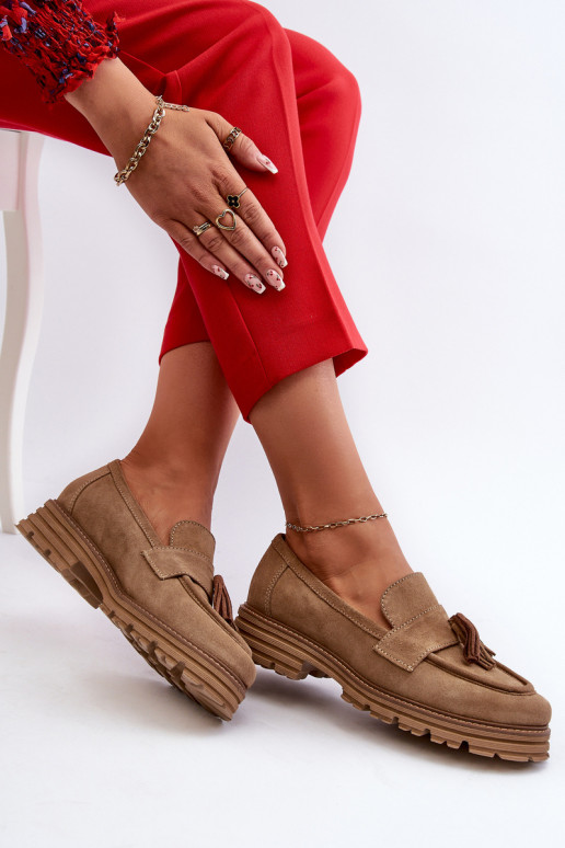 Zazoo 3469 Mocassins de camurça Feminino com franjas bege Zazoo 3469 Mocassins de camurça Feminino com franjas bege