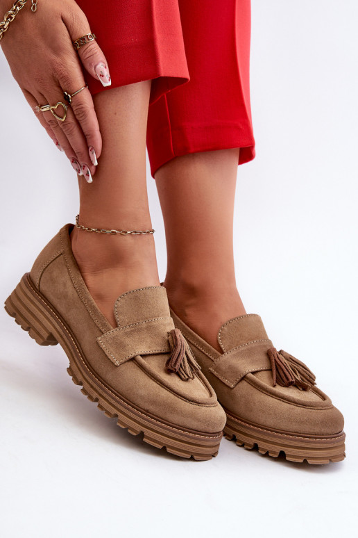 Zazoo 3469 Mocassins de camurça Feminino com franjas bege Zazoo 3469 Mocassins de camurça Feminino com franjas bege