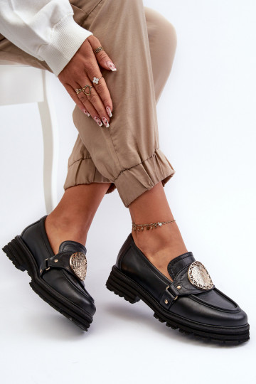 Mocassins femininos de couro natural Zazoo 3485 com detalhes dourados 2