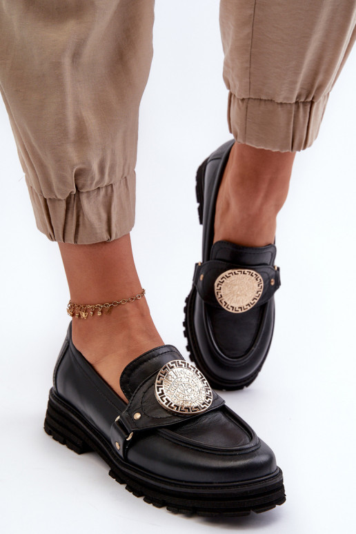 Zazoo 3485 mocassins femininos com detalhes dourados couro natural Zazoo 3485 mocassins femininos com detalhes dourados couro natural