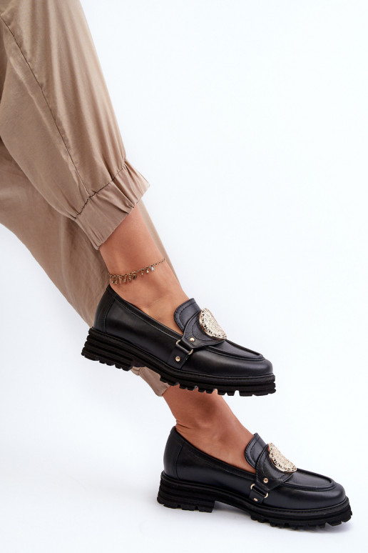 Zazoo 3485 mocassins femininos com detalhes dourados couro natural Zazoo 3485 mocassins femininos com detalhes dourados couro natural