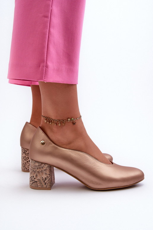 Estilo elegante Pele Sapato com salto Tem que serciejka 06422-25 cor dourada Estilo elegante Pele Sapato com salto Tem que serciejka 06422-25 cor dourada