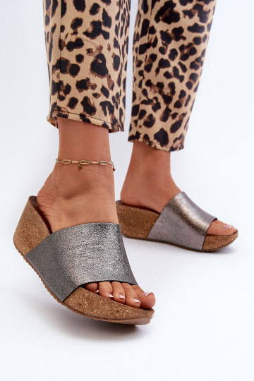 Zazoo 40291 Chinelos de couro Feminino Habilitado KorkoParaym Koturnie cor cinza