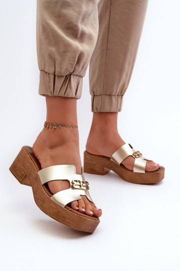 Zazoo 40412 Pele Estilo elegante Chinelos femininos com enfeites cor dourada