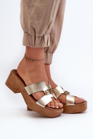 Zazoo 40412 Pele Estilo elegante Chinelos femininos com enfeites cor dourada 2