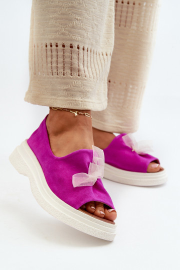 Zazoo 2939 Sandálias femininas de camurça com fitas cor rosa