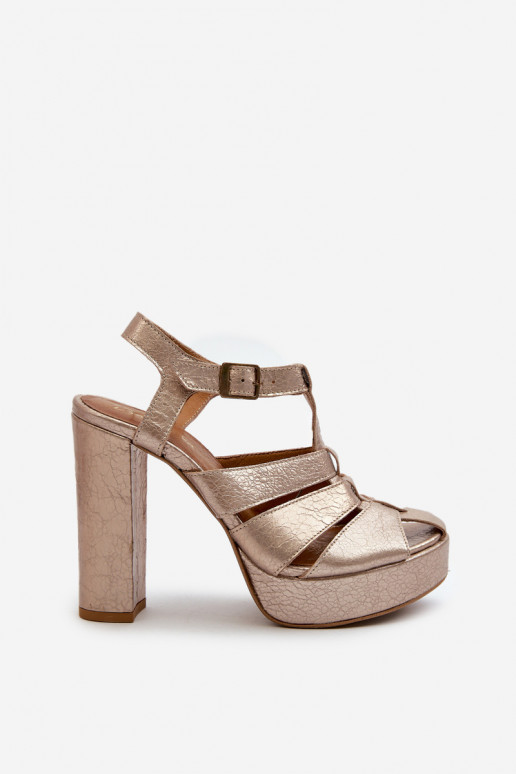 Sandálias femininas de salto alto Pele Tem que serciejka 06050-25 cor dourada Sandálias femininas de salto alto Pele Tem que serciejka 06050-25 cor dourada