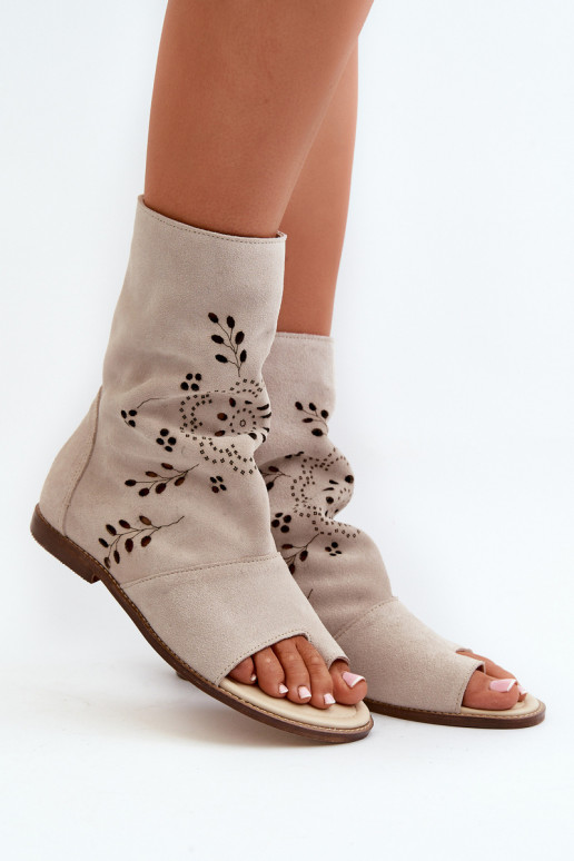 Zazoo 3437 Feminino Sandálias de camurça com uma bota Casal o castelo cor de marfim