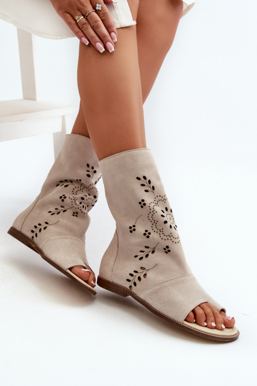 Zazoo 3437 Feminino Sandálias de camurça com uma bota Casal o castelo cor de marfim