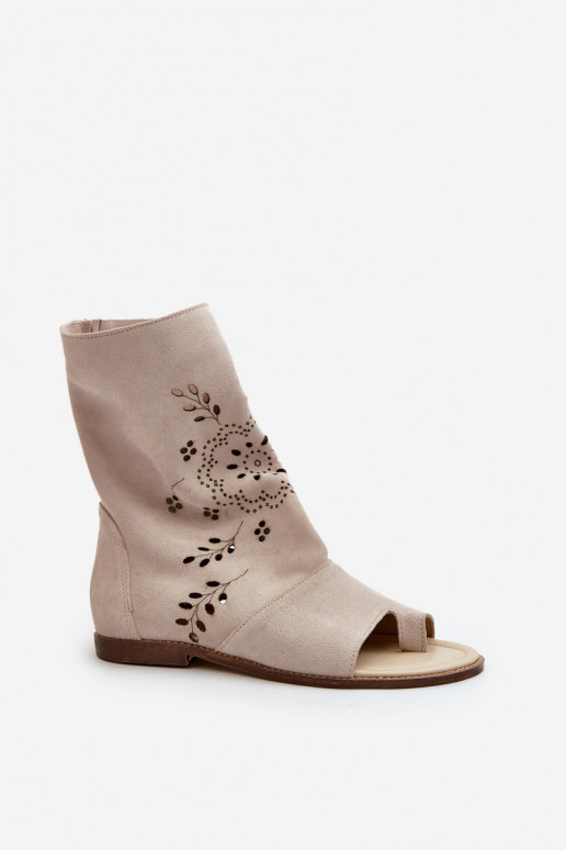 Zazoo 3437 Feminino Sandálias de camurça com uma bota Casal o castelo cor de marfim