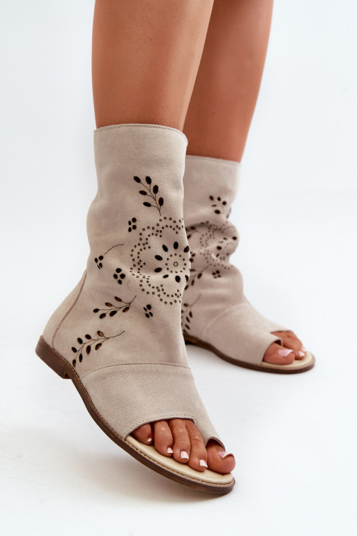 Zazoo 3437 Feminino Sandálias de camurça com uma bota Casal o castelo cor de marfim