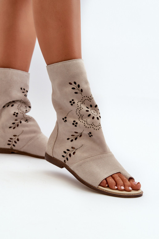 Zazoo 3437 Feminino Sandálias de camurça com uma bota Casal o castelo cor de marfim