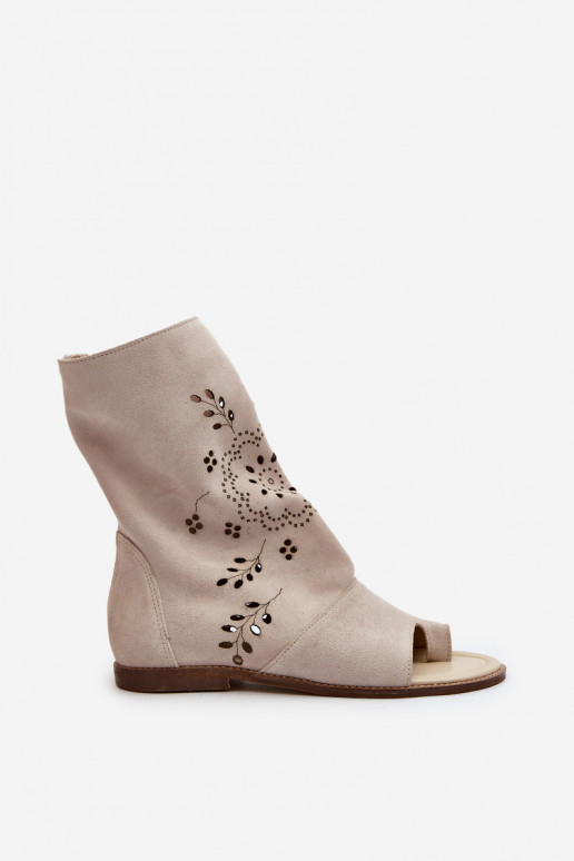 Zazoo 3437 Feminino Sandálias de camurça com uma bota Casal o castelo cor de marfim