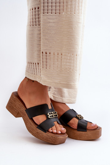 Chinelos de couro femininos Zazoo 40412 no estilo elegante com detalhes dourados pretos 2