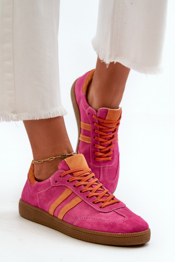 Tênis baixos femininos de camurça Zazoo N1068 na cor rosa