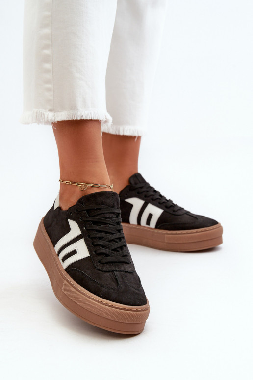 Zazoo N1095S2 À modalo de tênis Pele Feminino com uma plataforma cor preta Zazoo N1095S2 À modalo de tênis Pele Feminino com uma plataforma cor preta