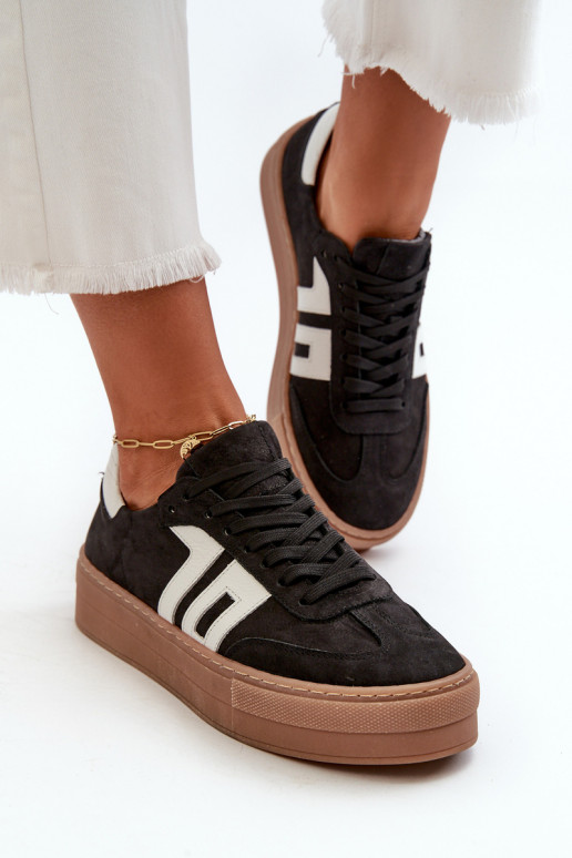 Zazoo N1095S2 À modalo de tênis Pele Feminino com uma plataforma cor preta Zazoo N1095S2 À modalo de tênis Pele Feminino com uma plataforma cor preta