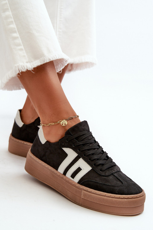 Zazoo N1095S2 À modalo de tênis Pele Feminino com uma plataforma cor preta Zazoo N1095S2 À modalo de tênis Pele Feminino com uma plataforma cor preta