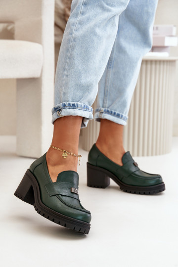 Zazoo 20168 Estilo elegante sapato Feminino com salto couro natural cor cáqui