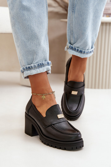 Sapatos femininos elegantes com salto em couro natural pretos Zazoo 20168 2