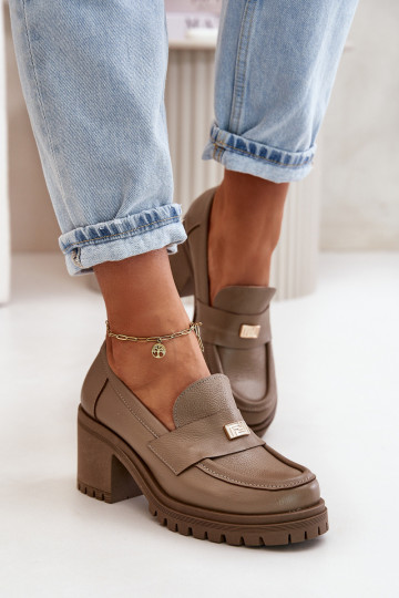 Sapatos femininos elegantes com salto em couro natural bege Zazoo 20168 2