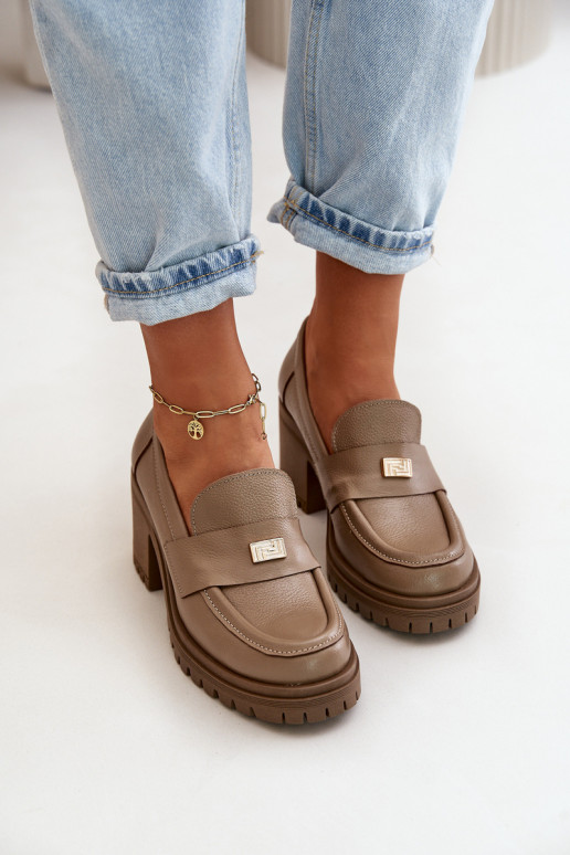 Zazoo 20168 Estilo elegante sapato Feminino com salto couro natural bege