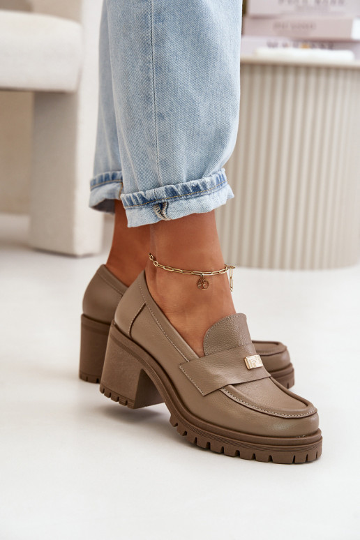 Zazoo 20168 Estilo elegante sapato Feminino com salto couro natural bege