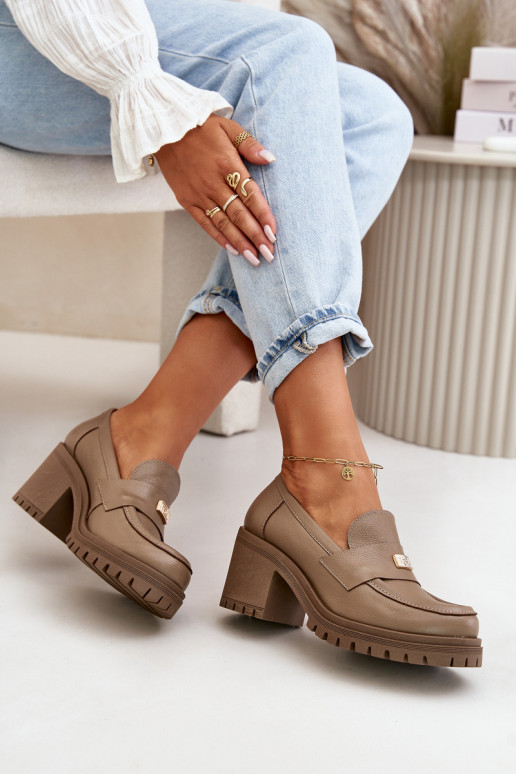 Zazoo 20168 Estilo elegante sapato Feminino com salto couro natural bege