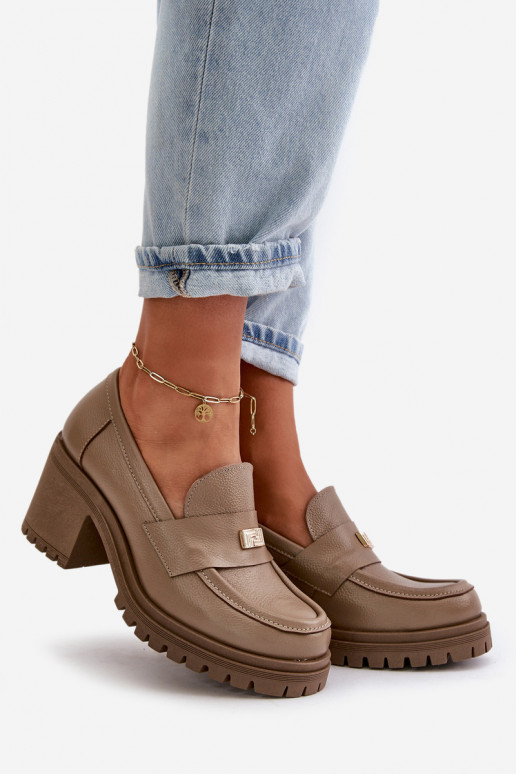 Zazoo 20168 Estilo elegante sapato Feminino com salto couro natural bege