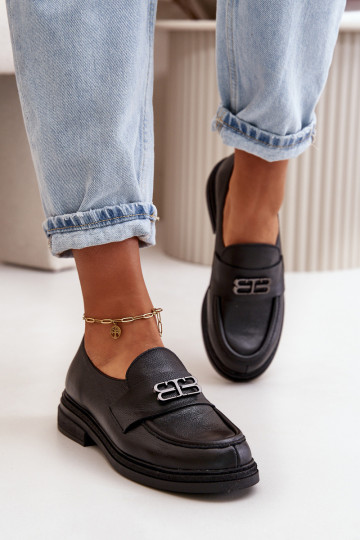 Sapatos femininos de couro elegantes com saltos largos pretos Zazoo 20174 2