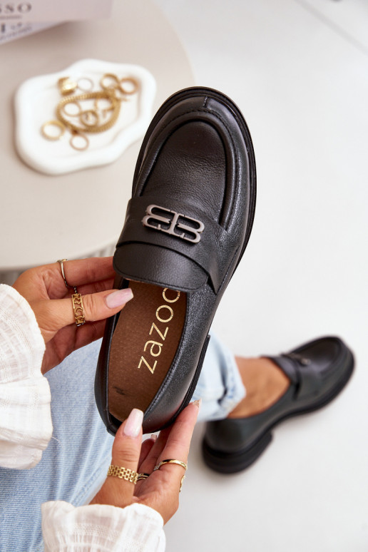 Zazoo 20174 Pele Estilo elegante sapato Feminino com salto largo cor preta Zazoo 20174 Pele Estilo elegante sapato Feminino com salto largo cor preta