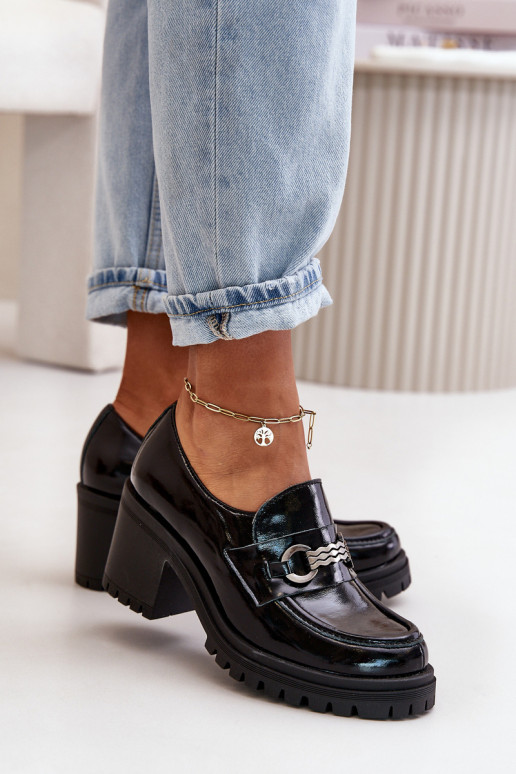 Zazoo 20175 com efeito verniz sapato Feminino com salto couro natural cor preta Zazoo 20175 com efeito verniz sapato Feminino com salto couro natural cor preta