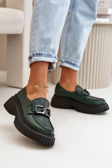 Zazoo 20176 sapato mocassins femininos Feito de couro natural cor cáqui