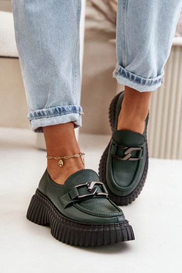 Zazoo 20176 sapato mocassins femininos Feito de couro natural cor cáqui 2
