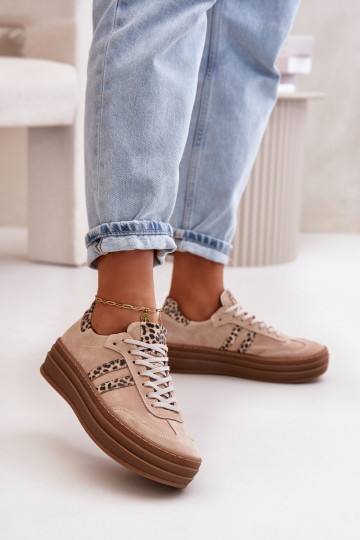 Zazoo N1068S4 À modalo de tênis de camurça com uma plataforma com padrões de pele de leopardo cor rosa