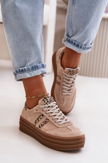 Zazoo N1068S4 À modalo de tênis de camurça com uma plataforma com padrões de pele de leopardo cor rosa 2