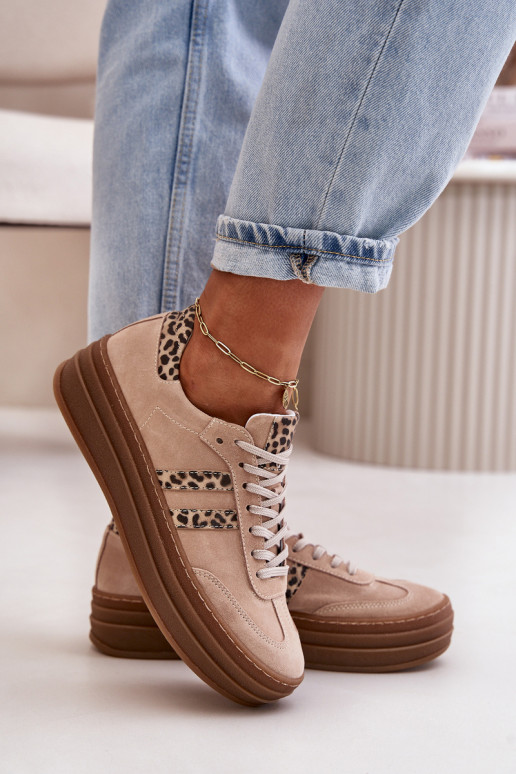 Zazoo N1068S4 À modalo de tênis de camurça com uma plataforma com padrões de pele de leopardo cor rosa Zazoo N1068S4 À modalo de tênis de camurça com uma plataforma com padrões de pele de leopardo cor rosa