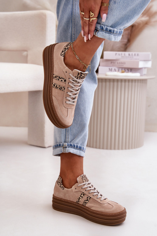 Zazoo N1068S4 À modalo de tênis de camurça com uma plataforma com padrões de pele de leopardo cor rosa Zazoo N1068S4 À modalo de tênis de camurça com uma plataforma com padrões de pele de leopardo cor rosa