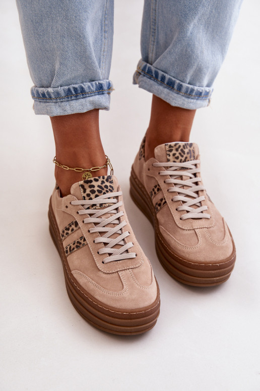 Zazoo N1068S4 À modalo de tênis de camurça com uma plataforma com padrões de pele de leopardo cor rosa Zazoo N1068S4 À modalo de tênis de camurça com uma plataforma com padrões de pele de leopardo cor rosa