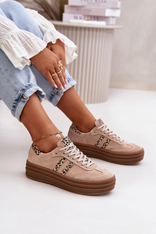 Zazoo N1068S4 À modalo de tênis de camurça com uma plataforma com padrões de pele de leopardo cor rosa Zazoo N1068S4 À modalo de tênis de camurça com uma plataforma com padrões de pele de leopardo cor rosa